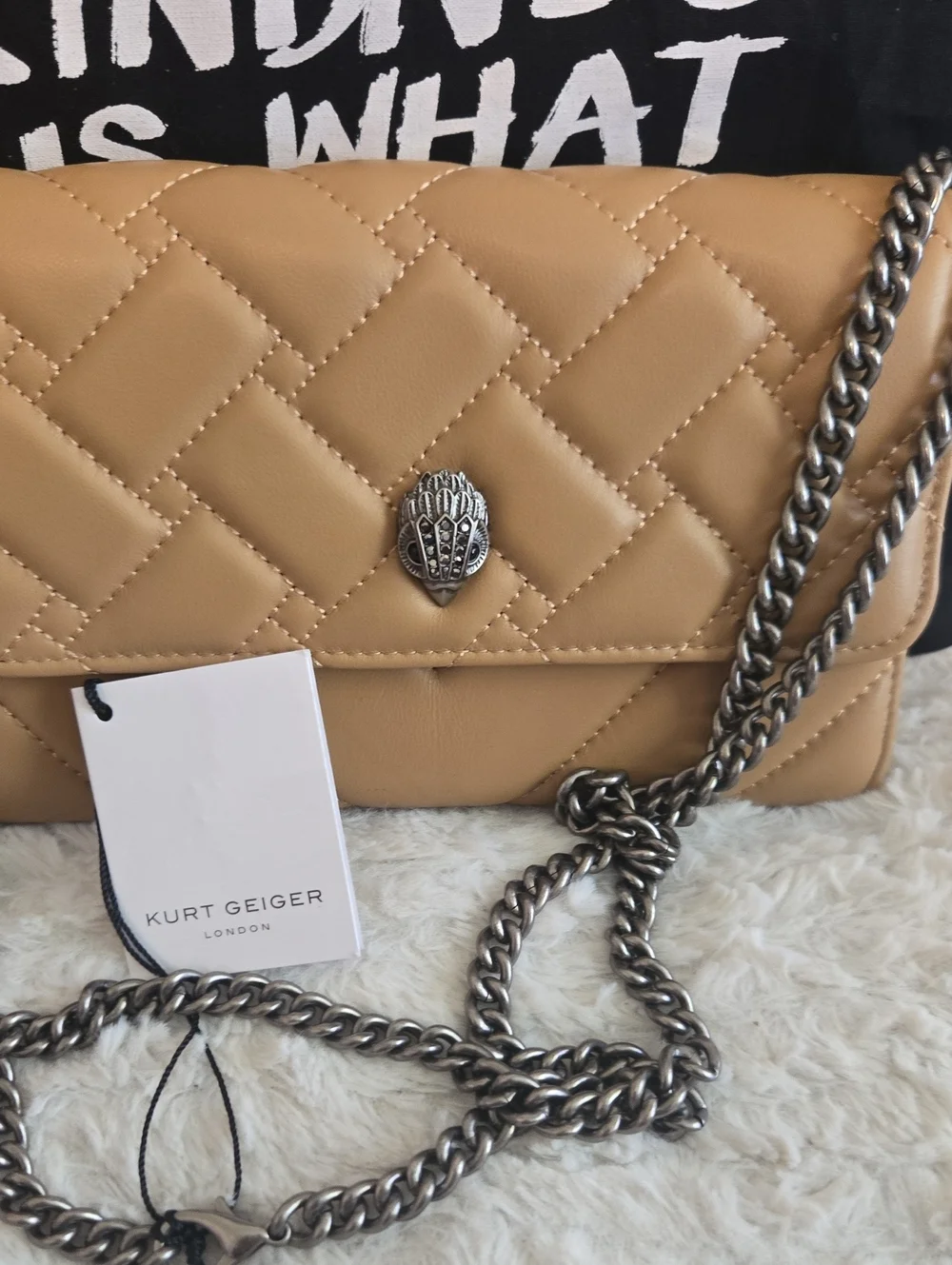 Kurt Geiger Beige Quilted Chain Crossbody Bag NWT